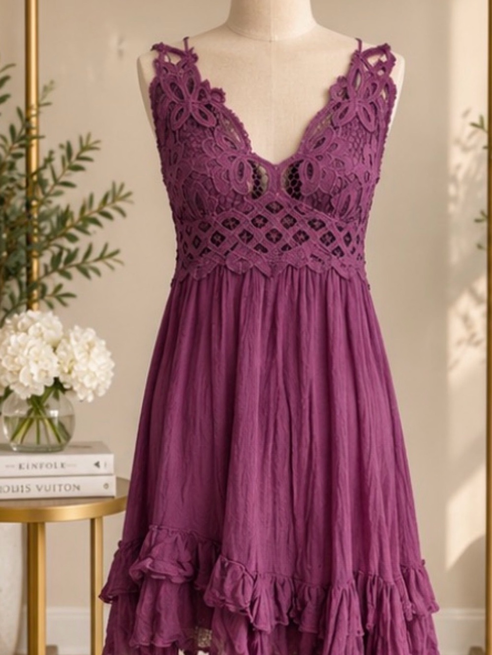 Free People FP One Adella Slip Dress M Purple Crochet Lace Boho - Picture 2 of 7